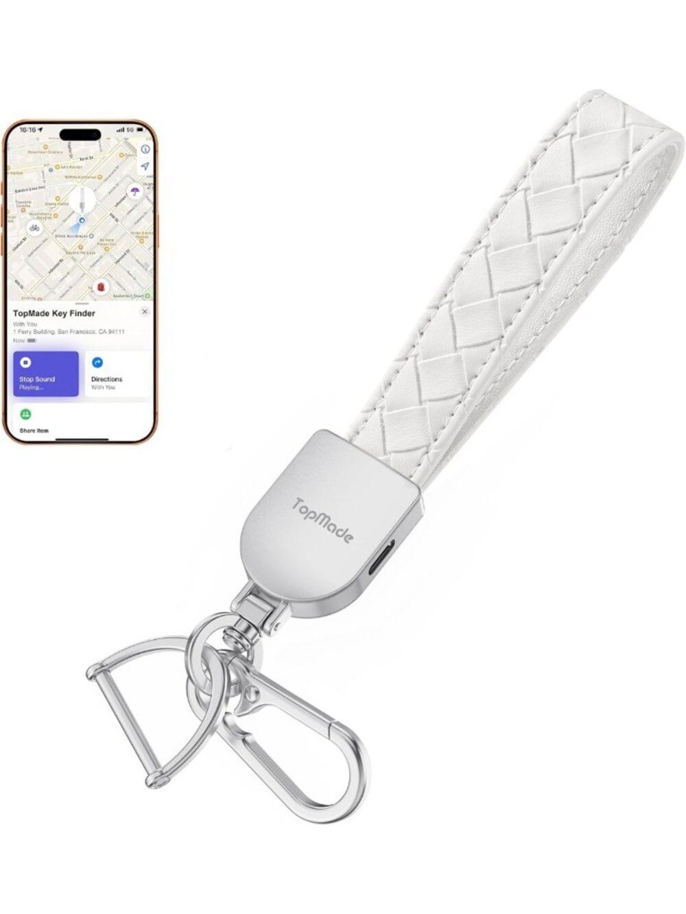 Smart Keychain Tracker for iOS, Universal Key Fob Holder - Stylish White